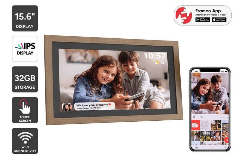 Kogan 15.6" Wi-Fi Digital Photo Frame with Frameo App (Brown), KADPF156DWA Carousel 1