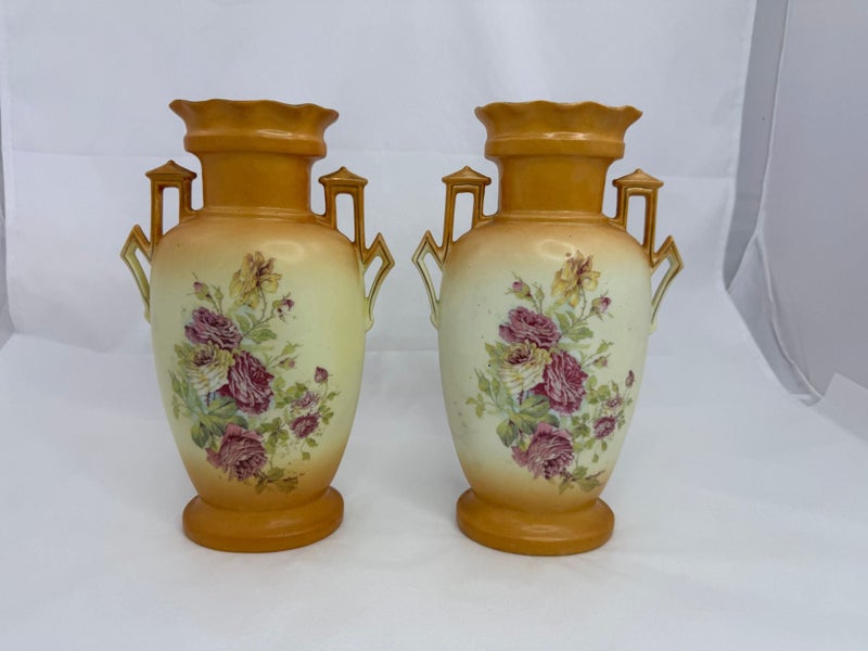 Pair Large Austrian Art Deco Two Handled Vases (21176)629595097728021111