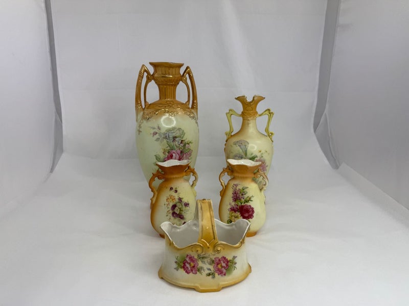 Five Austrian Two Handled Vases and Basket (21181)629566590182411114