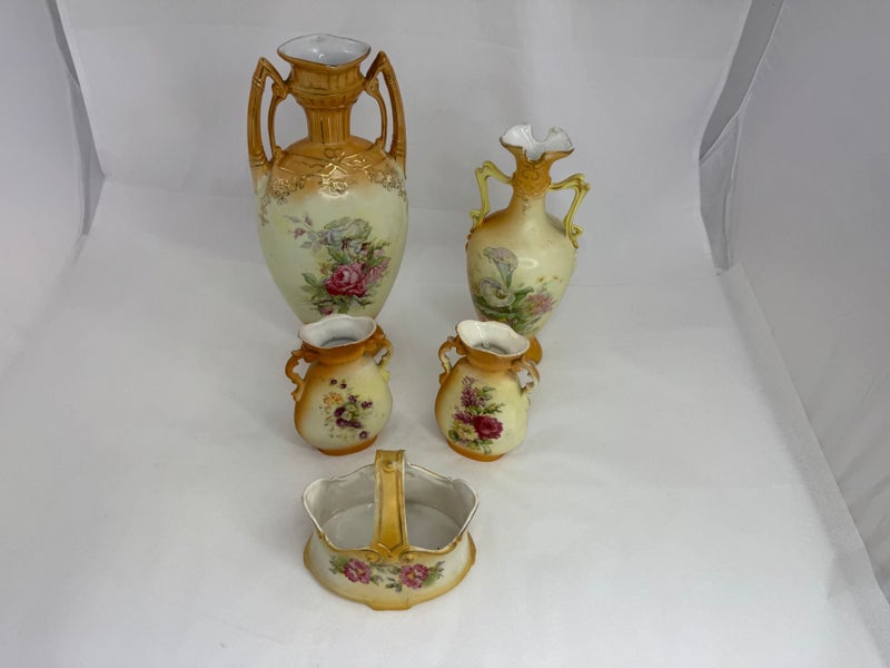 Five Austrian Two Handled Vases and Basket (21181)62956659018241111