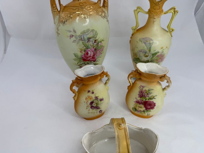 Five Austrian Two Handled Vases and Basket (21181)62956659018241114