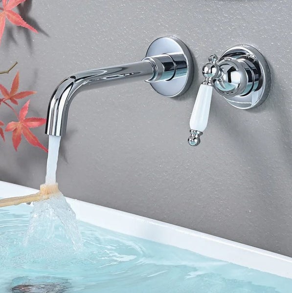 Retro Style Vintage Wall Mount Single Handle Chrome Bathroom Sink Faucet Carousel 1
