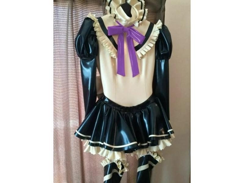 Black Bodycon Dresses Latex Rubber Women Cosplay Maid Dress S-XXL-Masquerade Carousel 1
