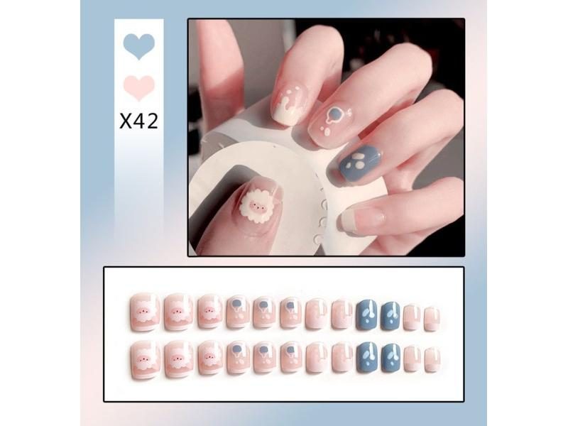 24Pcs/Box Sweet Short Round/Square Head Detachable Fake Nails Carousel 1