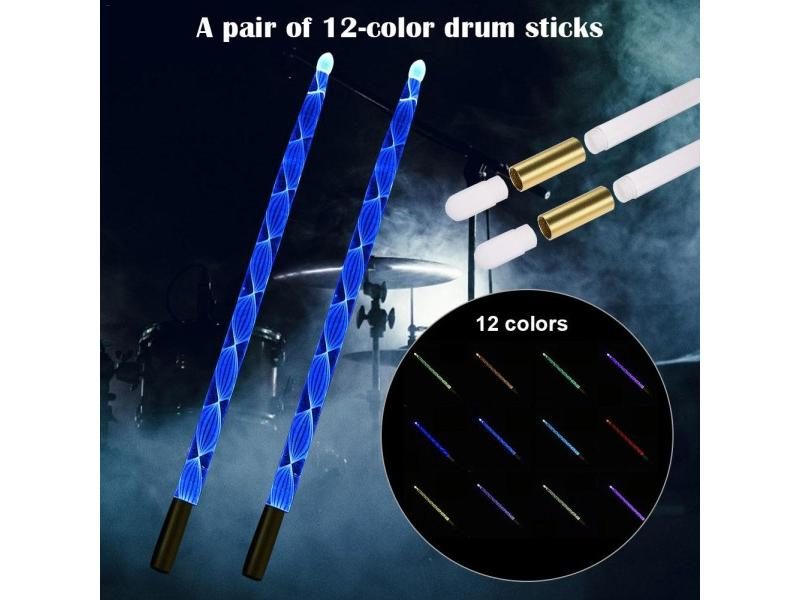 1Pair 12 Colors Changing 5A Acrylic Drum Sticks Colorful Luminous LED Jazz Carousel 1