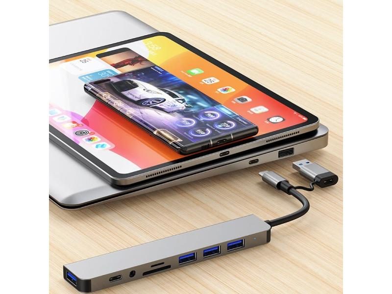 8 In 2 USB Type C HUB Docking Station With 3.5mm Audio Jack Micro SD Card Carousel 1