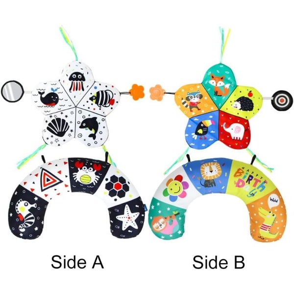 Tummy Time Pillow With 3D Crinkle Mat Teethers Black White High Contrast Baby Carousel 1