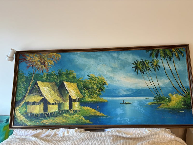Huge 1960s oil decor painting mid century retro628543164826911117