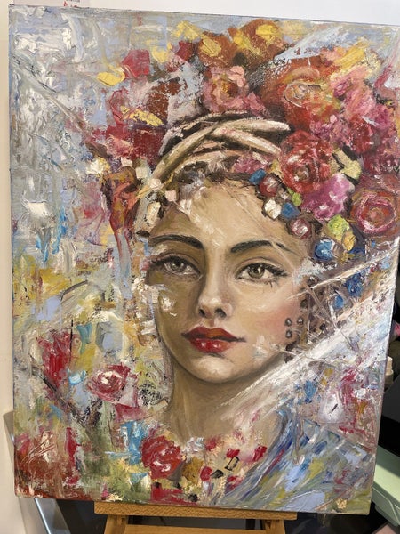 Pretty flowers portrait , original oil painting62981389628419111