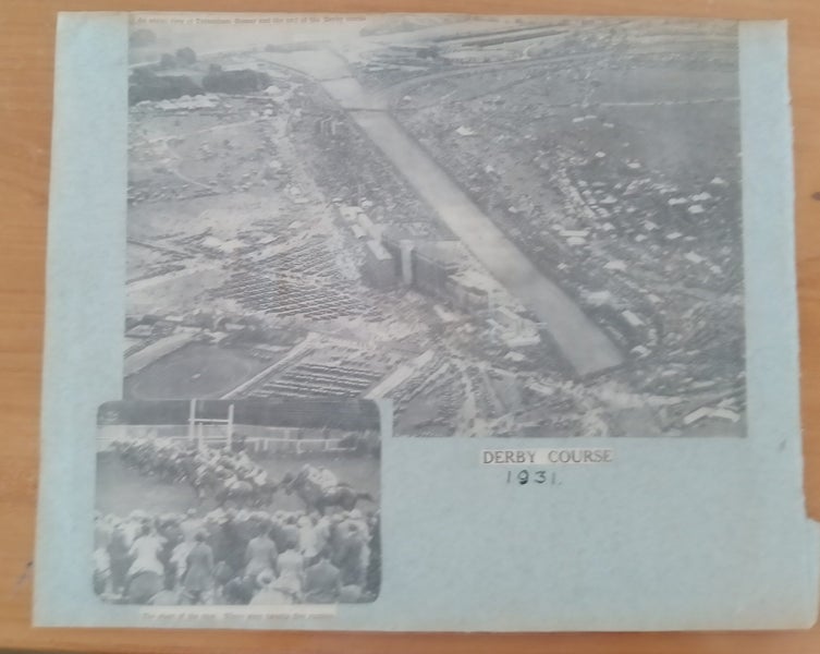Scrapbook pages of pictures of 1931Derby horse race in England. Carousel 1