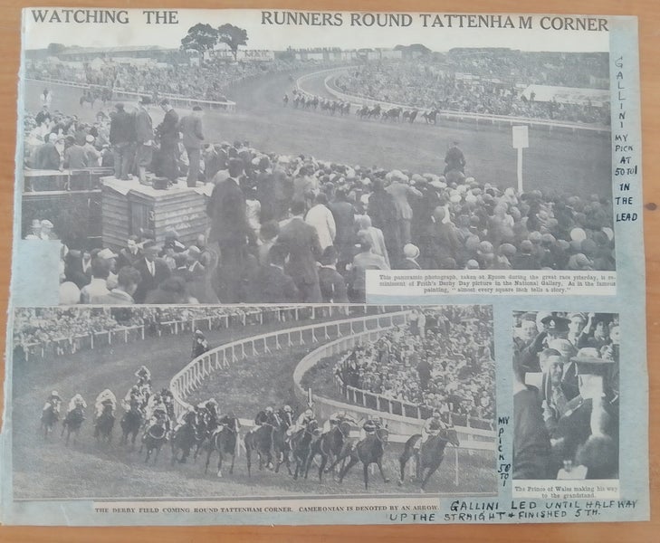 Scrapbook pages of pictures of 1931Derby horse race in England. Carousel 2