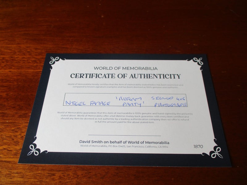 Nigel Farage "UK Reform Party Leader" signed photograph Carousel 6