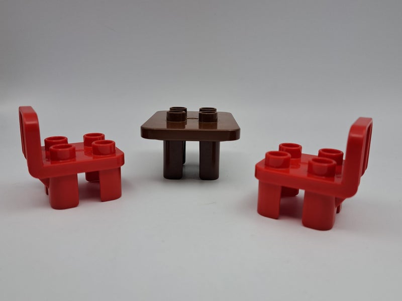 DUPLO LEGO - House Furniture - RED CHAIRS and BROWN TABLE (3 items) Carousel 1