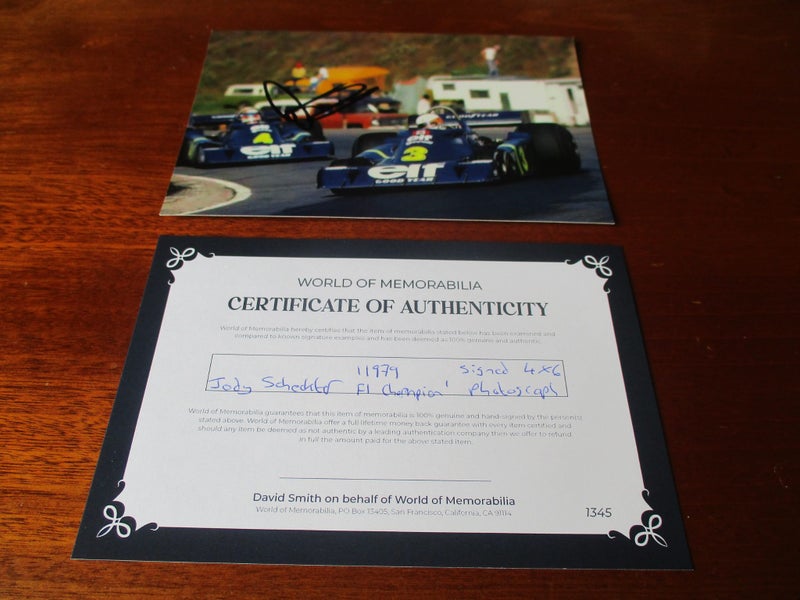 Jody Scheckter "1979 Formula One Champion" signed photograph + Certificate Carousel 1