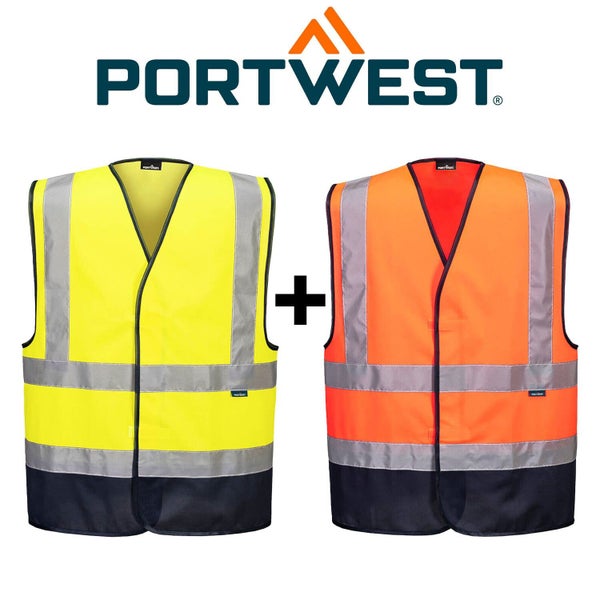 Portwest 2 Pack Hi Vis Contrast Safety Vest Reflective Tape Orange + Yellow B... Carousel 2