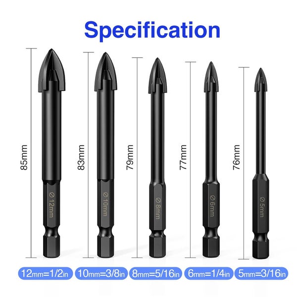 New 5pcs Masonry Drill Bit Set Brick Tile Ceramic Glass *Sale Sale Carousel 2