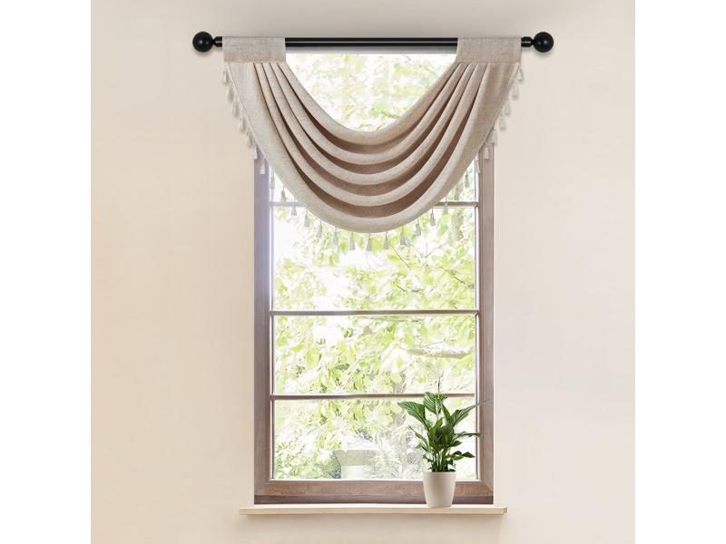 1 PC Japanese Minimalist Style Valance,Rod Pocket ,Hemp Cotton Material Carousel 1