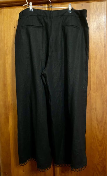 Black linen Gorman pants with embroidery (size 18)62863221220994111