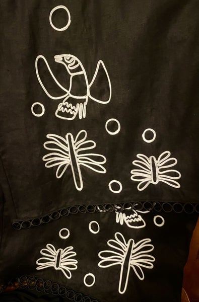 Black linen Gorman pants with embroidery (size 18)62863221220994112