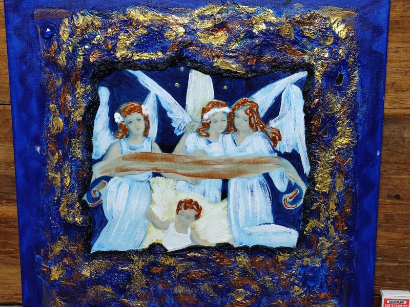 Jesus and Angels | Original Mixed Media Illustration on Canvas $1 RESERVE WEEK! Carousel 1