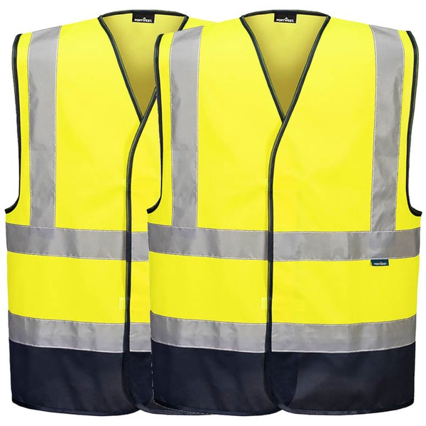 Portwest 2 Pack Hi Vis Contrast Safety Work Vest Reflective Tape Bulk Yellow ... Carousel 1