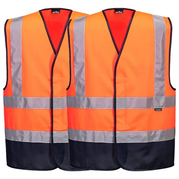 Portwest 2 Pack Hi Vis Contrast Safety Work Vest Reflective Tape Bulk Orange ... Carousel 1
