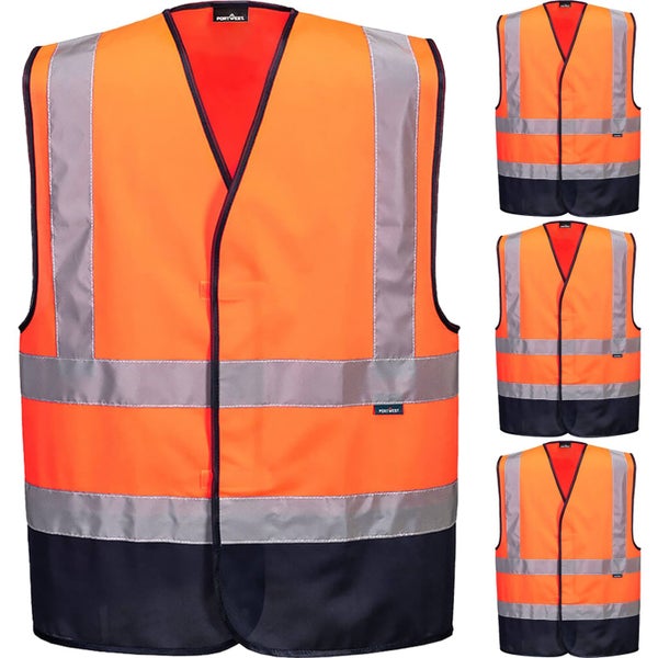 4 Pack Portwest Hi Vis Vest Safety Reflective Tape Workwear Bulk Contrast Ora... Carousel 1