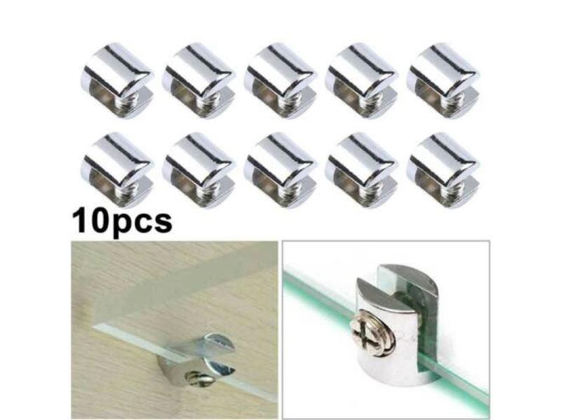 10pc 6-8mm Glass Shelf Support Clamp Brackets Clip Chrome Shelves Bathroom Carousel 1