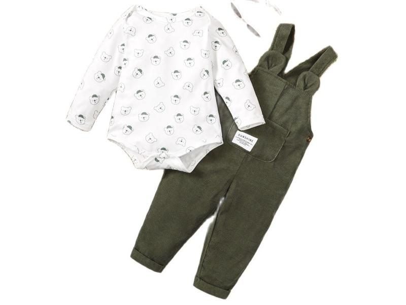 3-24 Months Baby Boy Cute Little Bear Printed Clothing Set White Long Sleeved Carousel 1
