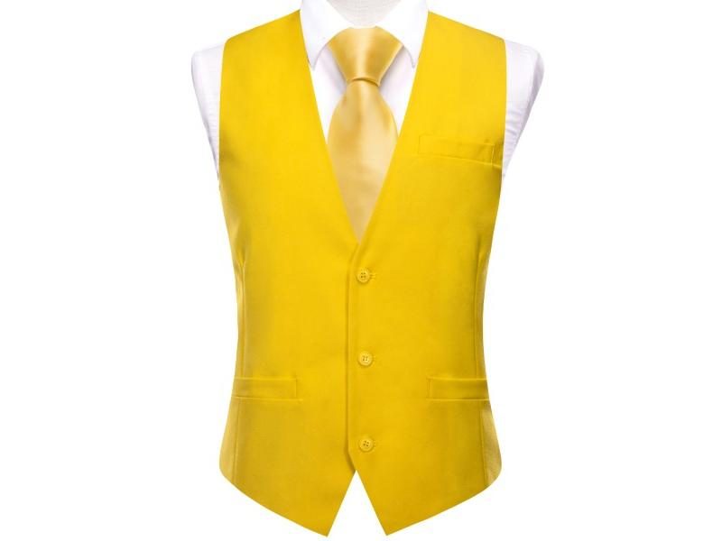 New Light Yellow Men Vest Wedding Solid Waistcoat Neck Tie Hanky Cufflinks Set Carousel 1