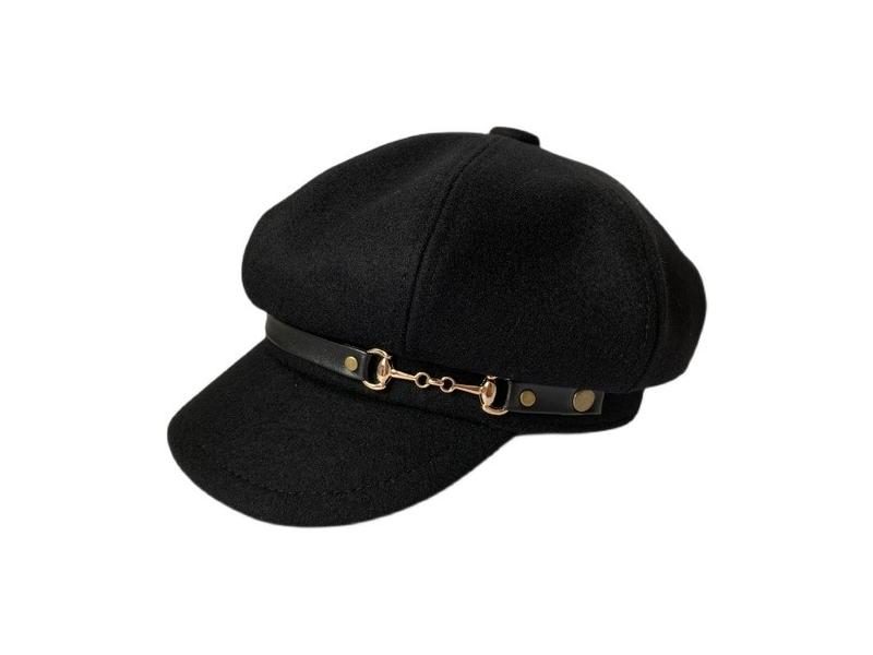 80% Woolen 54-60cm Large Head Circumference Black Retro Short-brimmed Octagonal Carousel 1