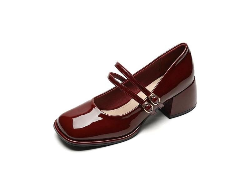 34-43 Women's Large Size Mary Jane Block Heel Patent Leather Black
