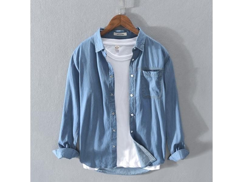 Autumn Winter New Fresh Long Sleeve Denim Shirt Trendy Men's Casual Art Carousel 1