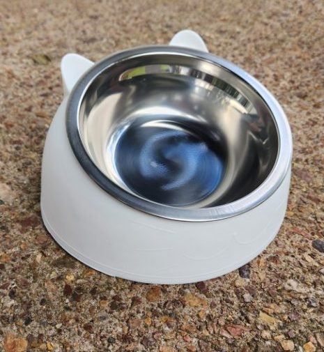 2 x Tilted Cat Bowl – White | Stainless Steel | Antibacterial | 200ml Carousel 1