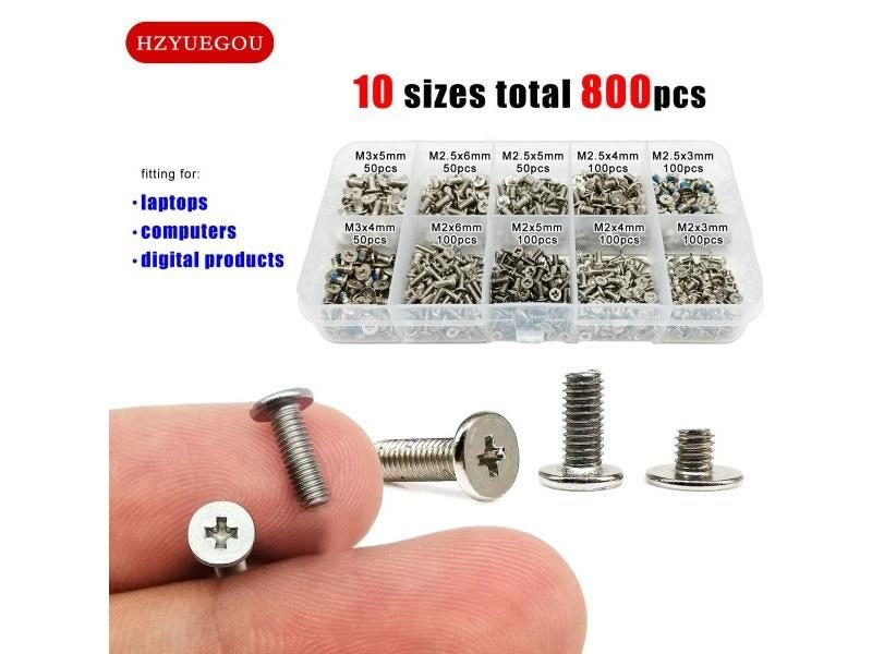 800pcs/box Laptop Computer Screw Bolt M2 M2.5 M3 Silver Phillips Cross Ultra Carousel 1