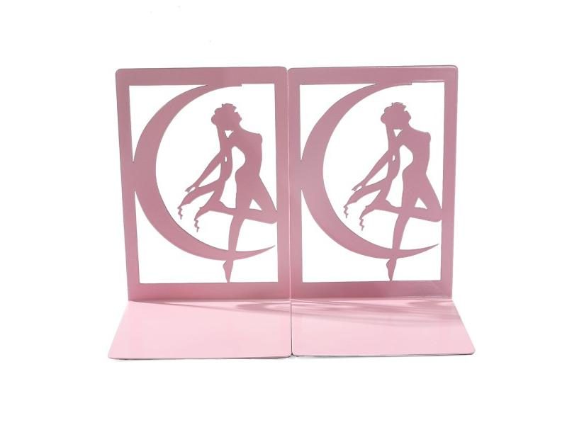 2Pcs Pink Girl Bookends Non-slip Bookcase Heavy Duty Iron Bookcase Desktop Carousel 1