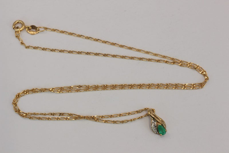 9ct Emerald & Diamond necklace Carousel 1