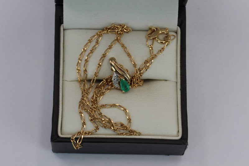 9ct Emerald & Diamond necklace Carousel 6