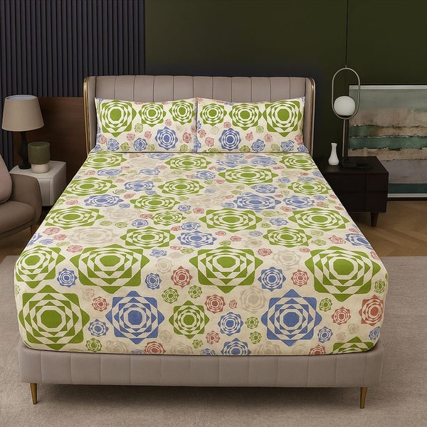 Queen Luxury 100% Cotton Fitted Bed Sheet & 2 Pillow Case Combo Set Carousel 1