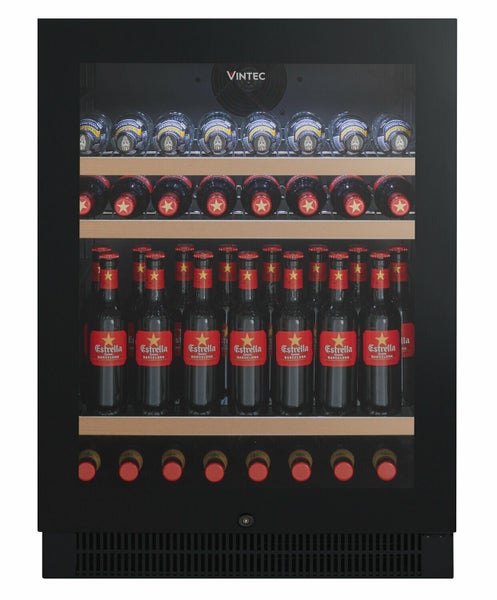 Vintec 100 Beer Wine Fridge Bottle Undercounter Black Glass Door Beverage Centre Carousel 1