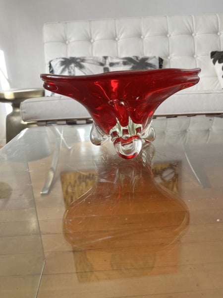 Art glass fiery red flared bowl .628632374220821120