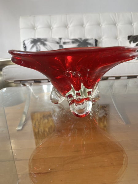 Art glass fiery red flared bowl .62863237422082111
