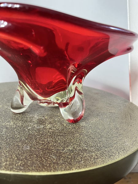 Art glass fiery red flared bowl .62863237422082112