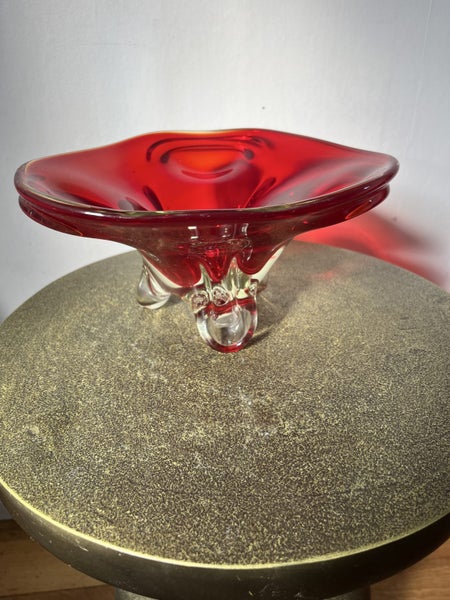 Art glass fiery red flared bowl .62863237422082114