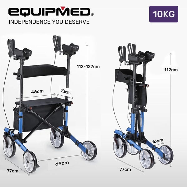 Equipmed Upright Rollator Walker With Forearm Support Rests Mobilty Aid Seat Blu Carousel 2
