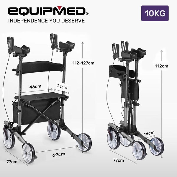 Equipmed Upright Rollator Walker With Forearm Rest Supports Mobilty Aid Seat Gre Carousel 2