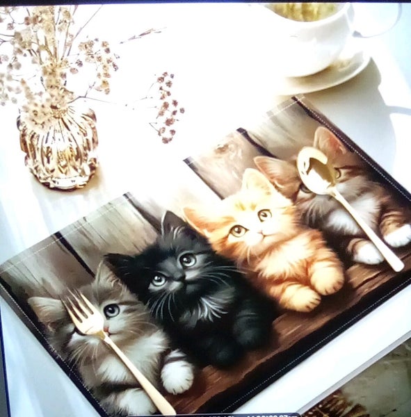 THE CATTAGE - Gorgeous 4pc Kitten Table Place Mats Cute & Effective Carousel 1