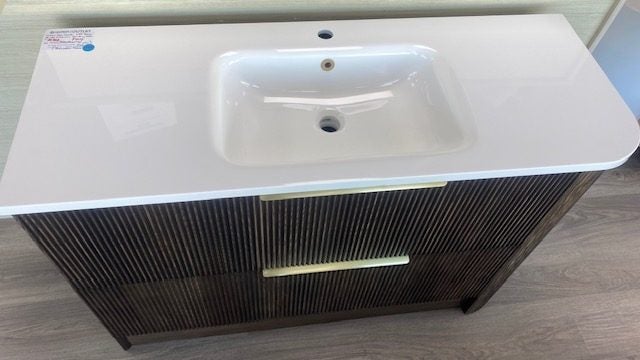 1200 Norah Left Corner Single Basin Floorstanding Vanity in Smokey Oak Carousel 2