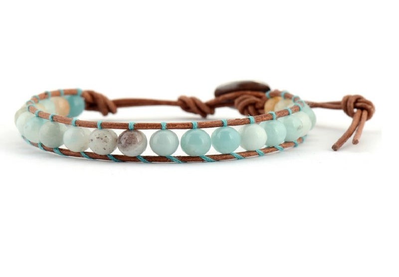 Natural Amazonite Single Wrap Adjustable Bracelet Carousel 1