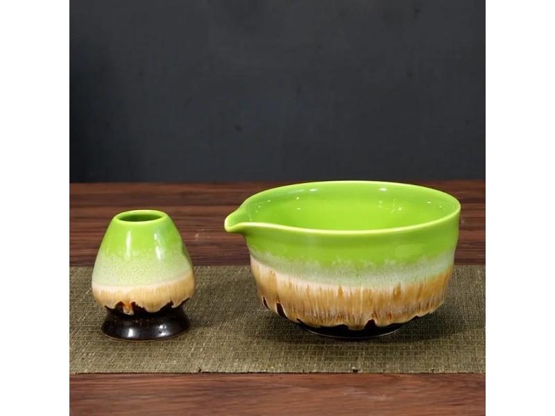 2Pcs Tea Bowl With Pouring Spout And Whisk Holder Matcha Ceramic Bowl For Tea Carousel 1